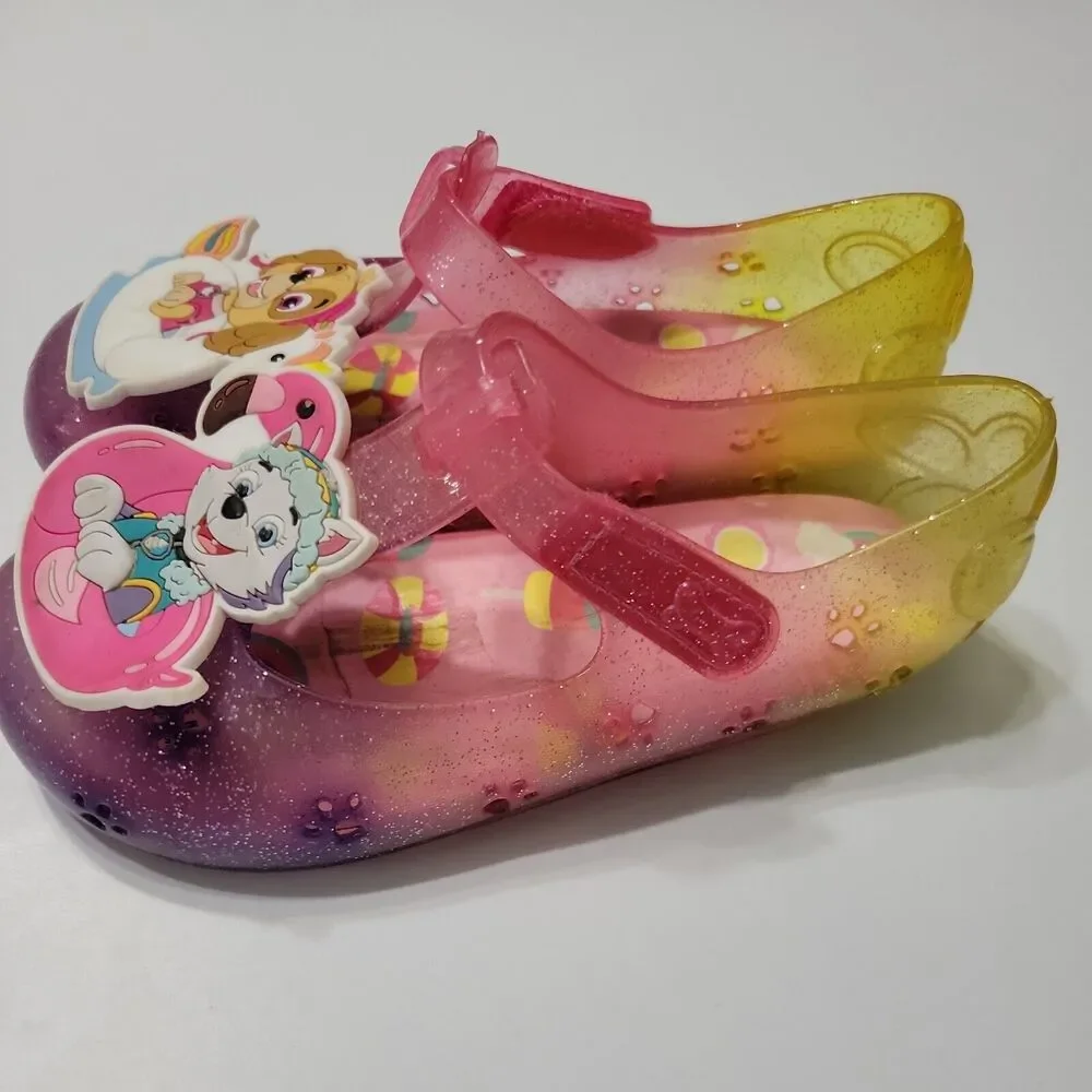 Paw Patrol Shoes Girls 11 Dressy Sandals Pink Cut Out Glitter Slip Ons Jelly Sky